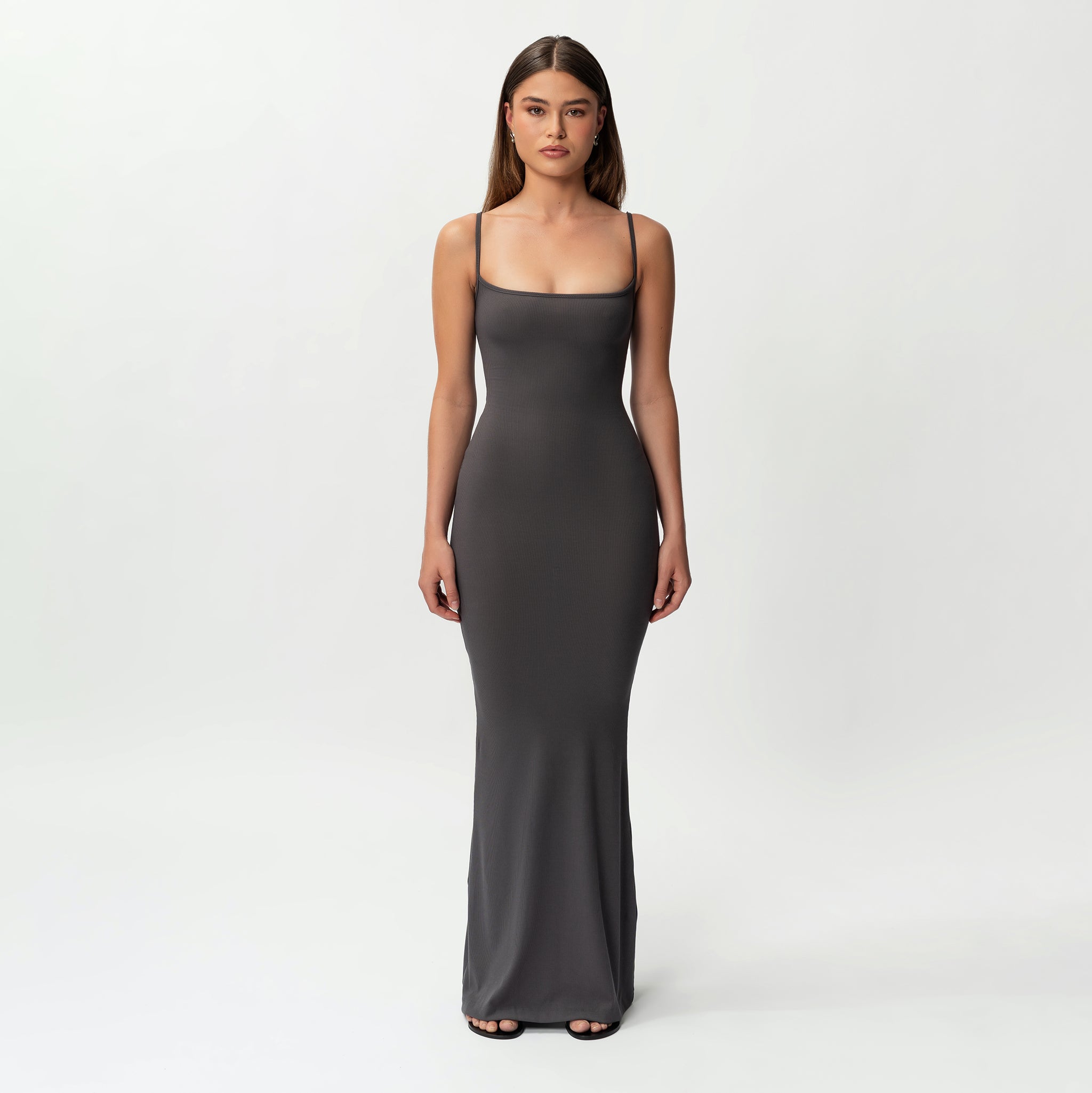 slip dress with slit Satin Bias Slit-Hunter Green FIT Raquelle is wearing a Small Height Black Velvet Side Slit Slip