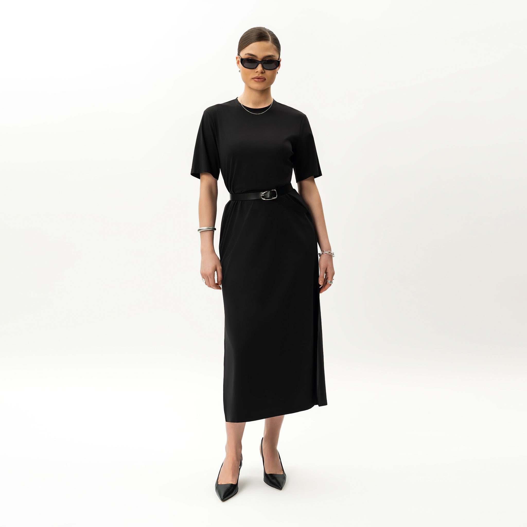 long t shirt dress black KORSIS Women Long Sleeve Tops T-Shirt Dress Round Neck Casual A-Line Loose Vocation Fall Winter Dress Whith Pockets Black S at Amazon Women's Clothing store