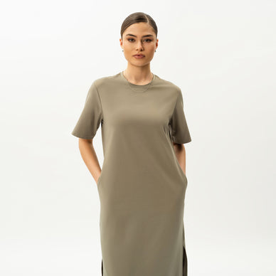 Ninepine - Summer T-Shirt Dress Dusky Green Long XS - Dresses Ninepine - Summer T-Shirt Dress Dusky Green Long XS - Dresses