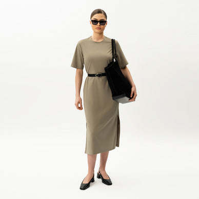 Ninepine - Summer T-Shirt Dress Dusky Green Long XS - Dresses