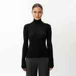 Merinowolle gerippter Rollkragenpullover – Ninepine