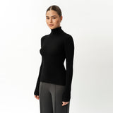 Merinowolle gerippter Rollkragenpullover – Ninepine