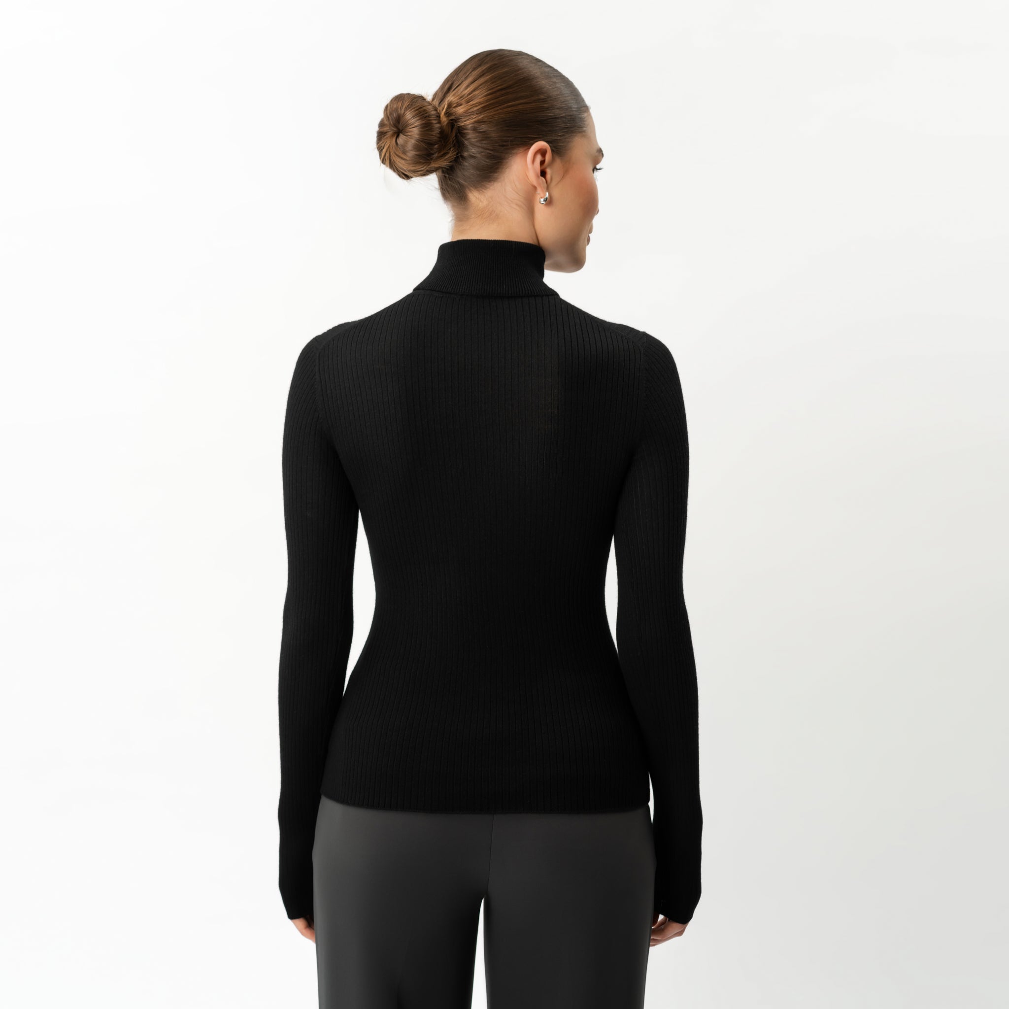 Merinowolle gerippter Rollkragenpullover – Ninepine