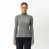 Merinowolle gerippter Rollkragenpullover – Ninepine