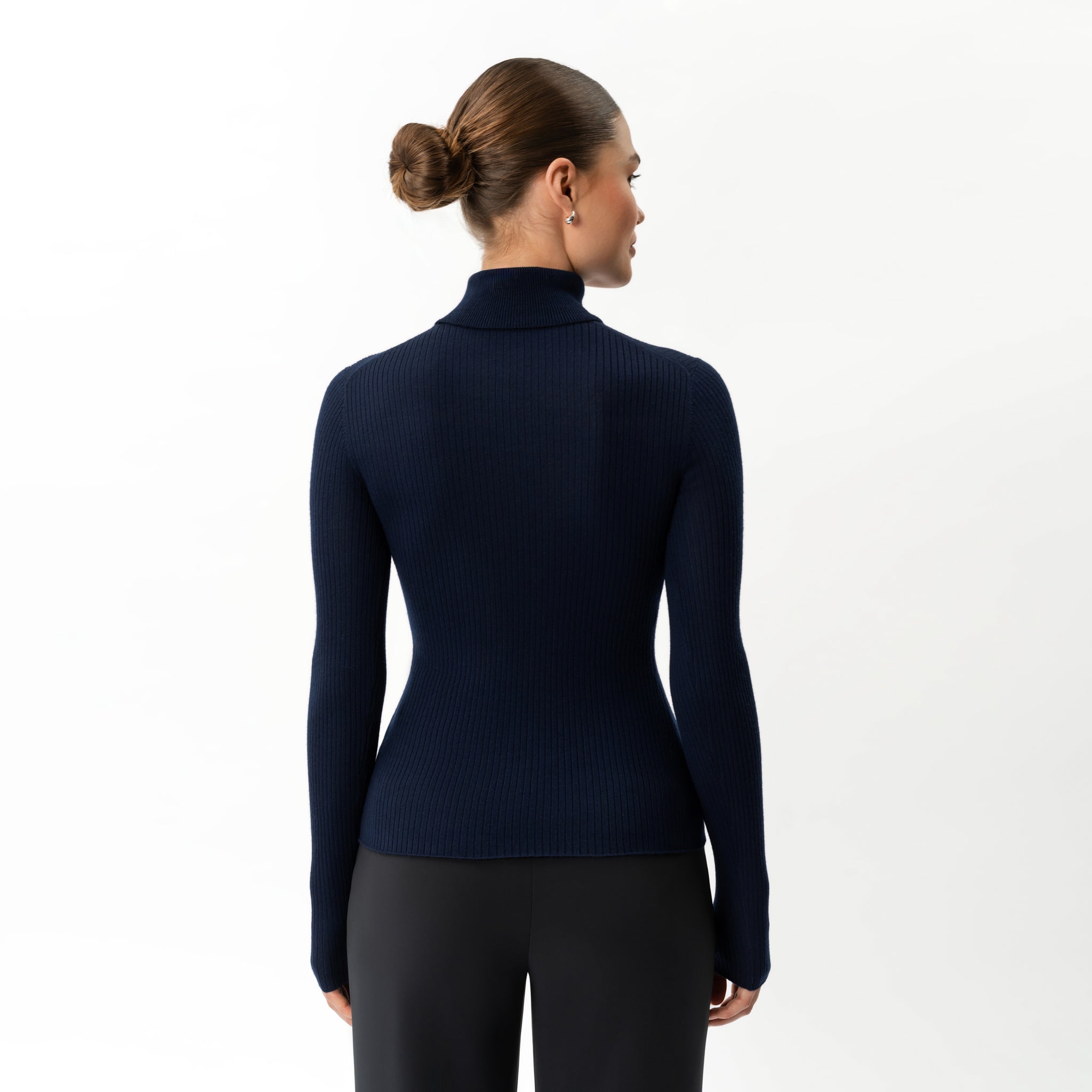 Merinowolle gerippter Rollkragenpullover – Ninepine